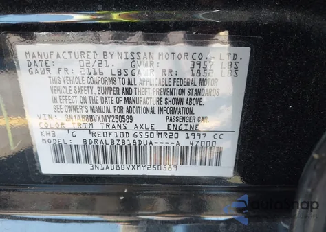2021 Nissan Sentra S Xtronic Cvt from USA, damaged, VIN 3N1AB8BVXMY250589